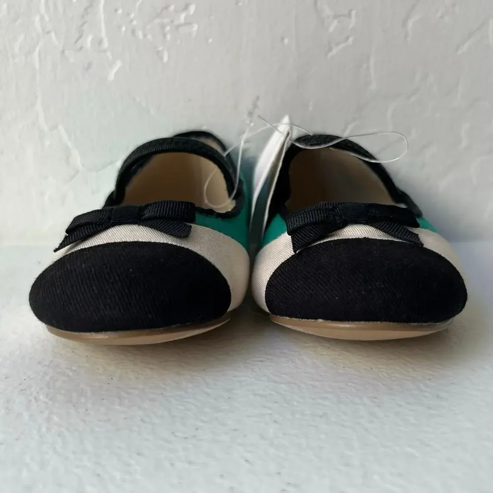 Janie and Jack Mary Jane Ballet Flats Little Girls Size 4 Green Black Bow NEW